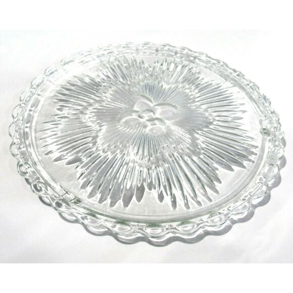 Glass CAKE STAND PLATE 11.5" Platter Dogwood Flower Sunburst Scallop Pedestal - Picture 1 of 6